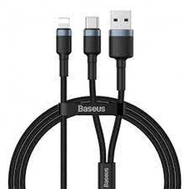 Kabelis Baseus Cafule 2 in 1 USB -> Type C + Lightning PD, 18W, 1.2m, juodas pilkas (CATKLF-ELG1) +++ TOP Komfortas
