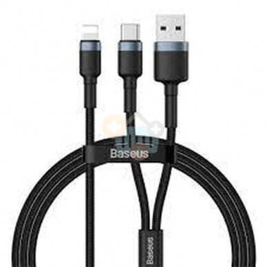 Kabelis Baseus Cafule 2 in 1 USB -> Type C + Lightning PD, 18W, 1.2m, juodas pilkas (CATKLF-ELG1) +++ TOP Komfortas Kabelis Baseus Cafule 2 in 1 USB -> Type C + Lightning PD, 18W, 1.2m, juodas pilkas (CATKLF-ELG1) +++ TOP Komfortas
