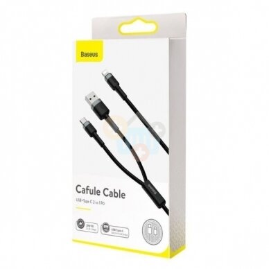 Kabelis Baseus Cafule 2 in 1 USB -> Type C + Lightning PD, 18W, 1.2m, juodas pilkas (CATKLF-ELG1) +++ TOP Komfortas 1 Kabelis Baseus Cafule 2 in 1 USB -> Type C + Lightning PD, 18W, 1.2m, juodas pilkas (CATKLF-ELG1) +++ TOP Komfortas 1