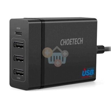 Kroviklis CHOETECH 3x USB Type-A + Type-C: 72W, PD, 1.5m