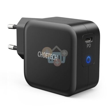 Kroviklis Choetech USB Type-C 61W Super Slim GaN PD+ USB-C kabelis, juodas