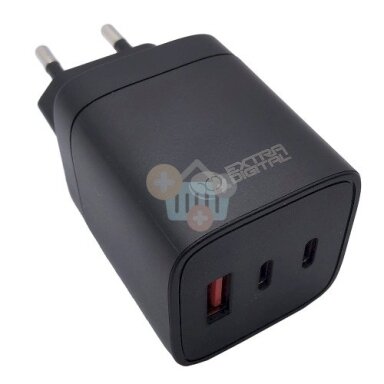 Kroviklis EXTRA DIGITAL GaN 2x USB Type-C, USB Type-A: 65W, PPS, juodas Kroviklis EXTRA DIGITAL GaN 2x USB Type-C, USB Type-A: 65W, PPS, juodas