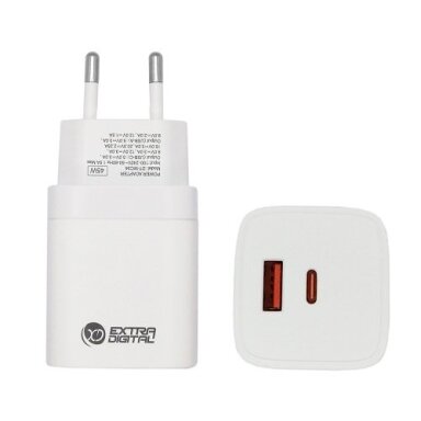 Kroviklis EXTRA DIGITAL GaN USB Type-C, USB Type-A: 45W, PPS, baltas Kroviklis EXTRA DIGITAL GaN USB Type-C, USB Type-A: 45W, PPS, baltas