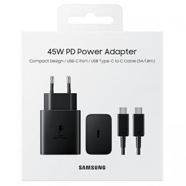 Kroviklis Samsung Super Fast Charging 2.0 45W USB-C (Type C) + kabelis Type-C -> Type-C