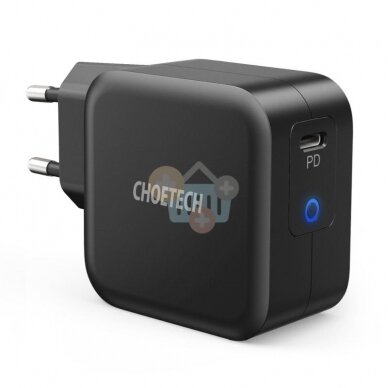 Kroviklis Choetech USB Type-C 61W Super Slim GaN PD+ USB-C kabelis, juodas