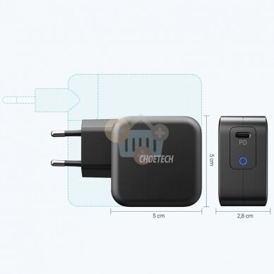 Kroviklis Choetech USB Type-C 61W Super Slim GaN PD+ USB-C kabelis, juodas 1