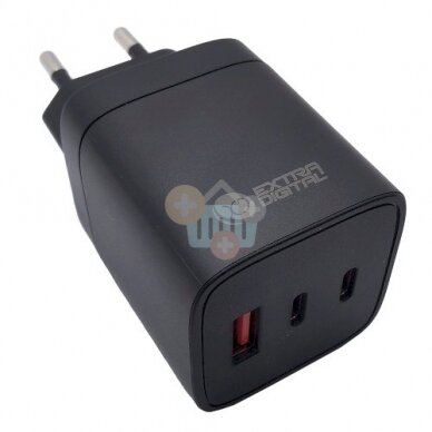 Kroviklis EXTRA DIGITAL GaN 2x USB Type-C, USB Type-A: 65W, PPS, juodas Kroviklis EXTRA DIGITAL GaN 2x USB Type-C, USB Type-A: 65W, PPS, juodas