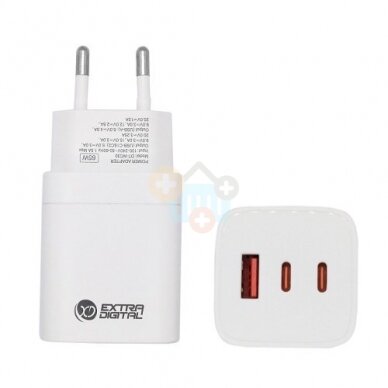 Kroviklis EXTRA DIGITAL GaN 2x USB Type-C, USB Type-A: 65W, PPS Kroviklis EXTRA DIGITAL GaN 2x USB Type-C, USB Type-A: 65W, PPS
