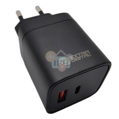 Kroviklis EXTRA DIGITAL GaN USB Type-C, USB Type-A: 45W, PPS, juodas Kroviklis EXTRA DIGITAL GaN USB Type-C, USB Type-A: 45W, PPS, juodas