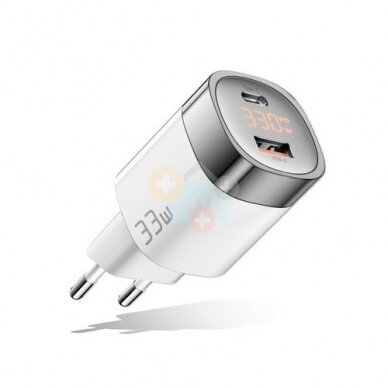 Kroviklis GaN USB Type-C, USB Type-A: 33W, PPS Kroviklis GaN USB Type-C, USB Type-A: 33W, PPS
