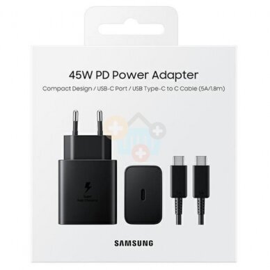 Kroviklis Samsung Super Fast Charging 2.0 45W USB-C (Type C) + kabelis Type-C -> Type-C Kroviklis Samsung Super Fast Charging 2.0 45W USB-C (Type C) + kabelis Type-C -> Type-C