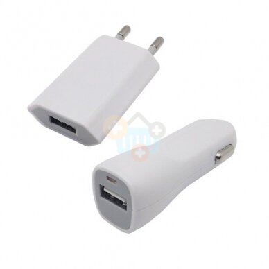 Kroviklis USB: AC220V, 1A ir automobiliui 12-24V, 1A Kroviklis USB: AC220V, 1A ir automobiliui 12-24V, 1A