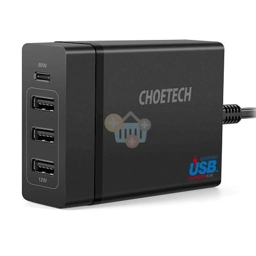 Kroviklis CHOETECH 3x USB Type-A + Type-C: 72W, PD, 1.5m