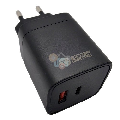 Kroviklis EXTRA DIGITAL GaN USB Type-C, USB Type-A: 45W, PPS, juodas Kroviklis EXTRA DIGITAL GaN USB Type-C, USB Type-A: 45W, PPS, juodas