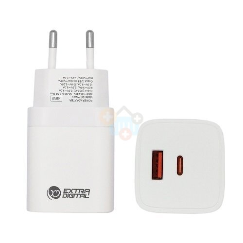 Kroviklis EXTRA DIGITAL GaN USB Type-C, USB Type-A: 45W, PPS, baltas Kroviklis EXTRA DIGITAL GaN USB Type-C, USB Type-A: 45W, PPS, baltas