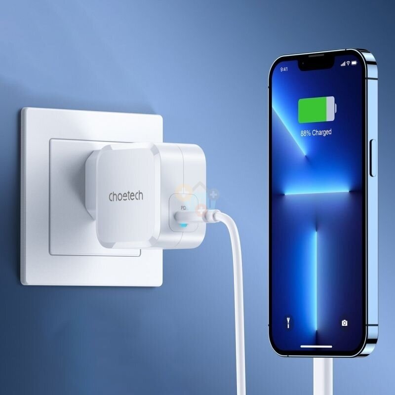 Kroviklis Choetech USB Type-C 45W Super Slim GaN PD QC PPS, baltas 1 Kroviklis Choetech USB Type-C 45W Super Slim GaN PD QC PPS, baltas 1