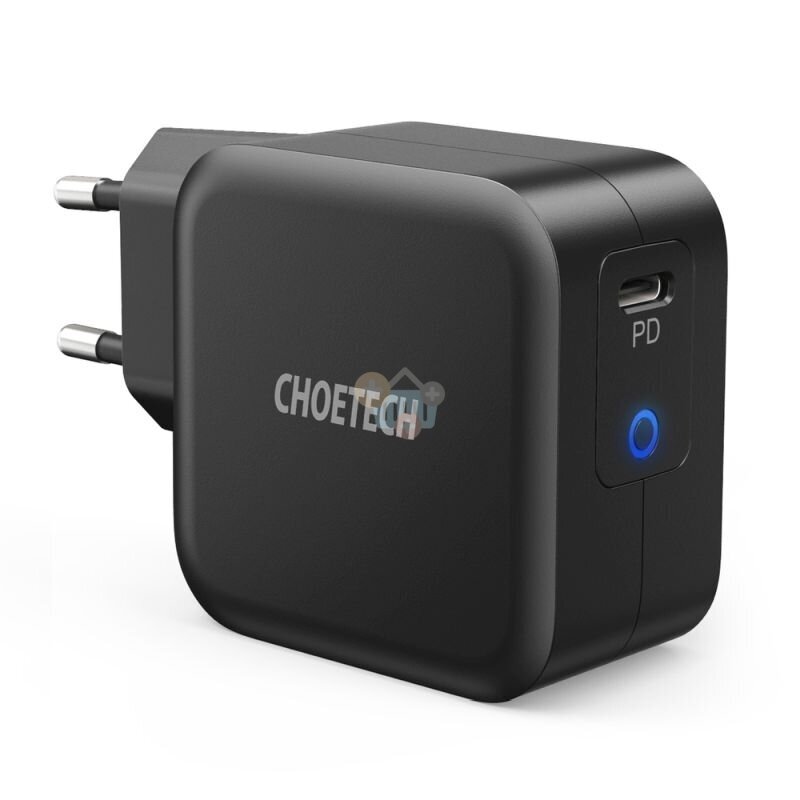 Kroviklis Choetech USB Type-C 61W Super Slim GaN PD+ USB-C kabelis, juodas