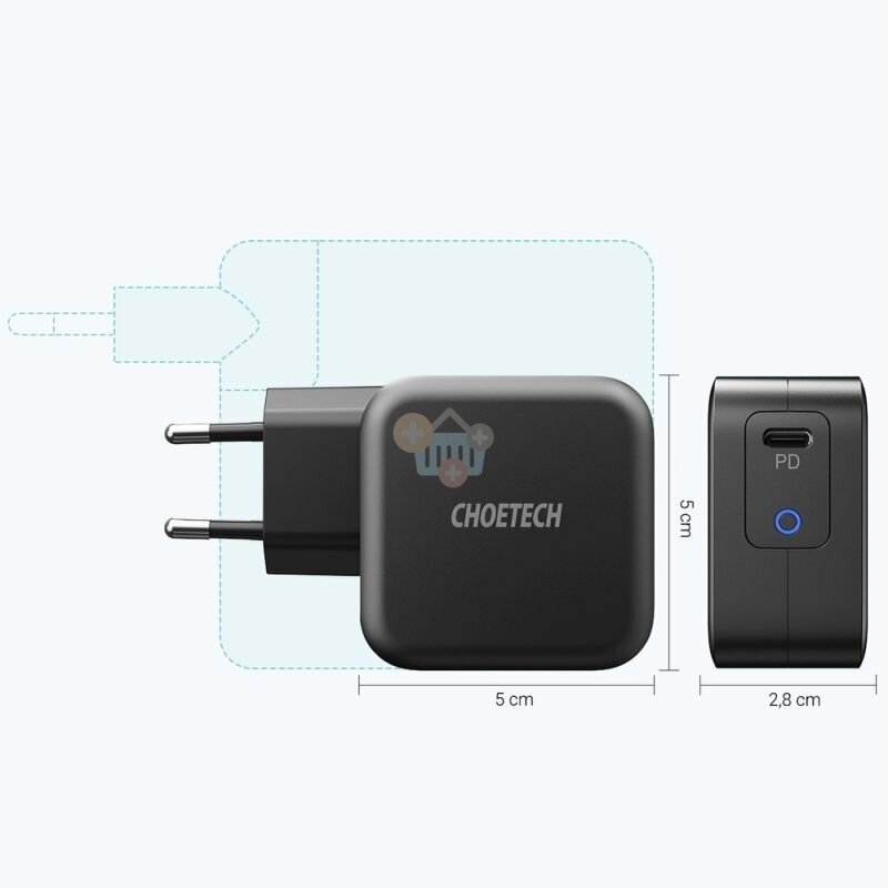 Kroviklis Choetech USB Type-C 61W Super Slim GaN PD+ USB-C kabelis, juodas 1