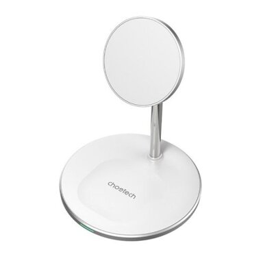 Magnetinis bevielis įkroviklis su stovu CHOETECH, 2in1, 15W, baltas Magnetinis bevielis įkroviklis su stovu CHOETECH, 2in1, 15W, baltas
