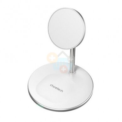 Magnetinis bevielis įkroviklis su stovu CHOETECH, 2in1, 15W, baltas Magnetinis bevielis įkroviklis su stovu CHOETECH, 2in1, 15W, baltas