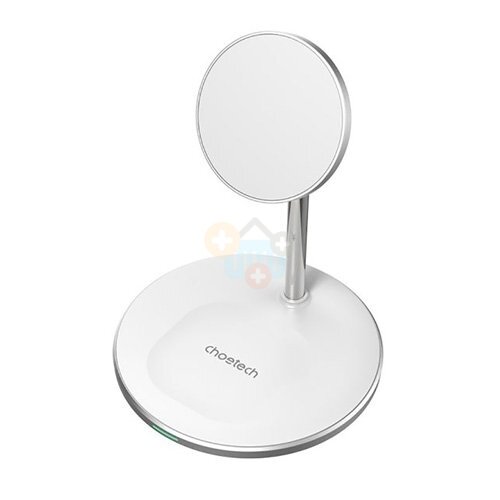 Magnetinis bevielis įkroviklis su stovu CHOETECH, 2in1, 15W, baltas Magnetinis bevielis įkroviklis su stovu CHOETECH, 2in1, 15W, baltas