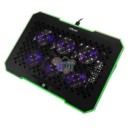 Nešiojamojo kompiuterio aušinimo stovas HISMART, su 6 RGB ventiliatoriais, 5 padėčių Nešiojamojo kompiuterio aušinimo stovas HISMART, su 6 RGB ventiliatoriais, 5 padėčių