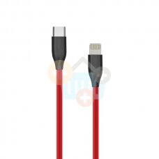 Silikoninis kabelis Type C-Lightning (raudonas, 1m)+++ TOP Komfortas
