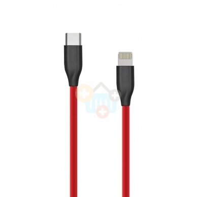 Silikoninis kabelis Type C-Lightning (raudonas, 2m)+++ TOP Komfortas