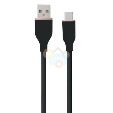 Silikoninis kabelis USB Type-A - Type-C (juodas, 2m) Silikoninis kabelis USB Type-A - Type-C (juodas, 2m)