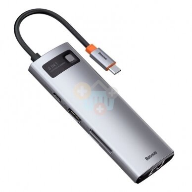 USB-C šakotuvas BASEUS 8 in 1: 3X USB 3.0, RJ45, HDMI (4K), SD/ micro SD 1 USB-C šakotuvas BASEUS 8 in 1: 3X USB 3.0, RJ45, HDMI (4K), SD/ micro SD 1