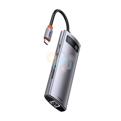 USB-C šakotuvas BASEUS 8 in 1: 3X USB 3.0, RJ45, HDMI (4K), SD/ micro SD
