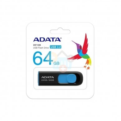 USB raktas Adata 64 GB, USB 3.2 UV128 Juodas / Mėlynas +++ TOP balansas 1