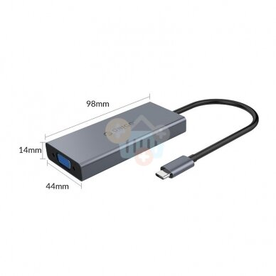 USB-C šakotuvas ORICO 5 in 1: HDMI, USB 3.0, PD 3.0, VGA, 3.5mm AUX +++ TOP Mobilumas 1 USB-C šakotuvas ORICO 5 in 1: HDMI, USB 3.0, PD 3.0, VGA, 3.5mm AUX +++ TOP Mobilumas 1