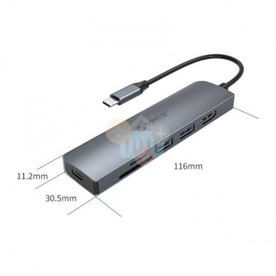 USB šakotuvas ORICO 6 in 1: HDMI, USB 3.0, PD 3.0, TF/ SD +++ TOP Mobilumas 1 USB šakotuvas ORICO 6 in 1: HDMI, USB 3.0, PD 3.0, TF/ SD +++ TOP Mobilumas 1