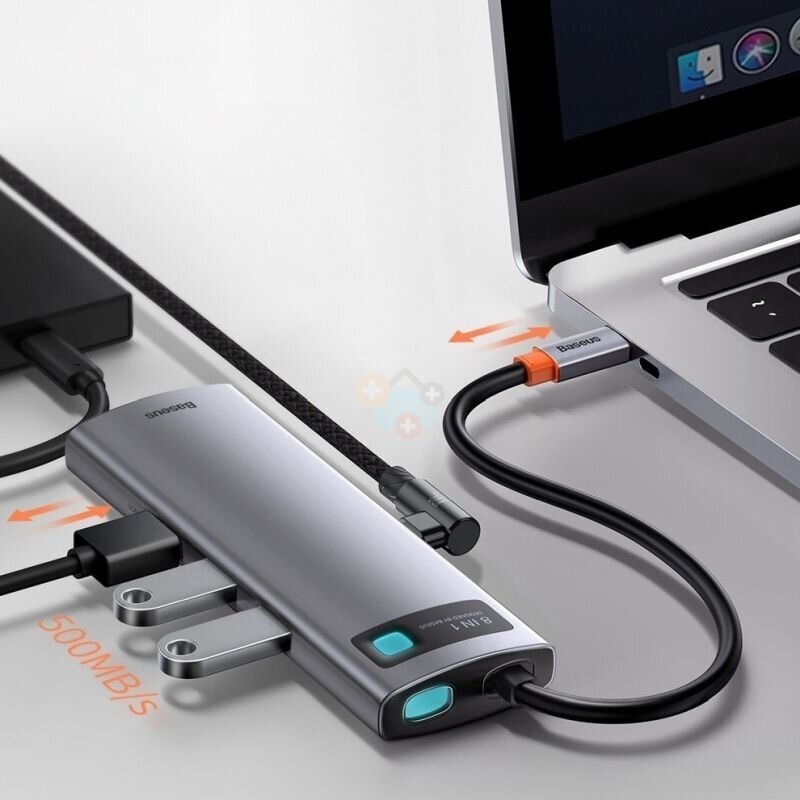 USB-C šakotuvas BASEUS 8 in 1: 3X USB 3.0, RJ45, HDMI (4K), SD/ micro SD 2 USB-C šakotuvas BASEUS 8 in 1: 3X USB 3.0, RJ45, HDMI (4K), SD/ micro SD 2
