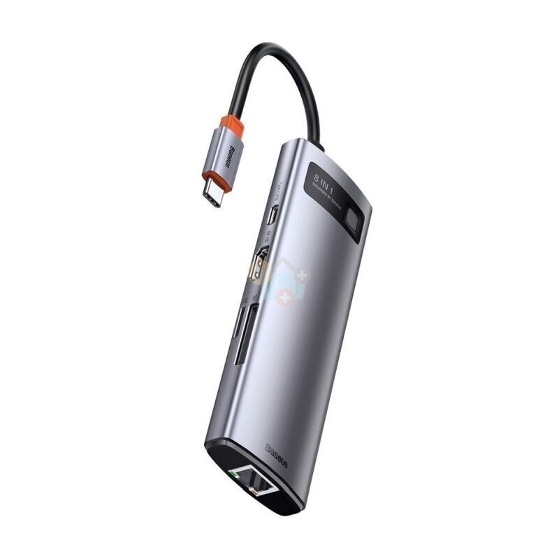 USB-C šakotuvas BASEUS 8 in 1: 3X USB 3.0, RJ45, HDMI (4K), SD/ micro SD