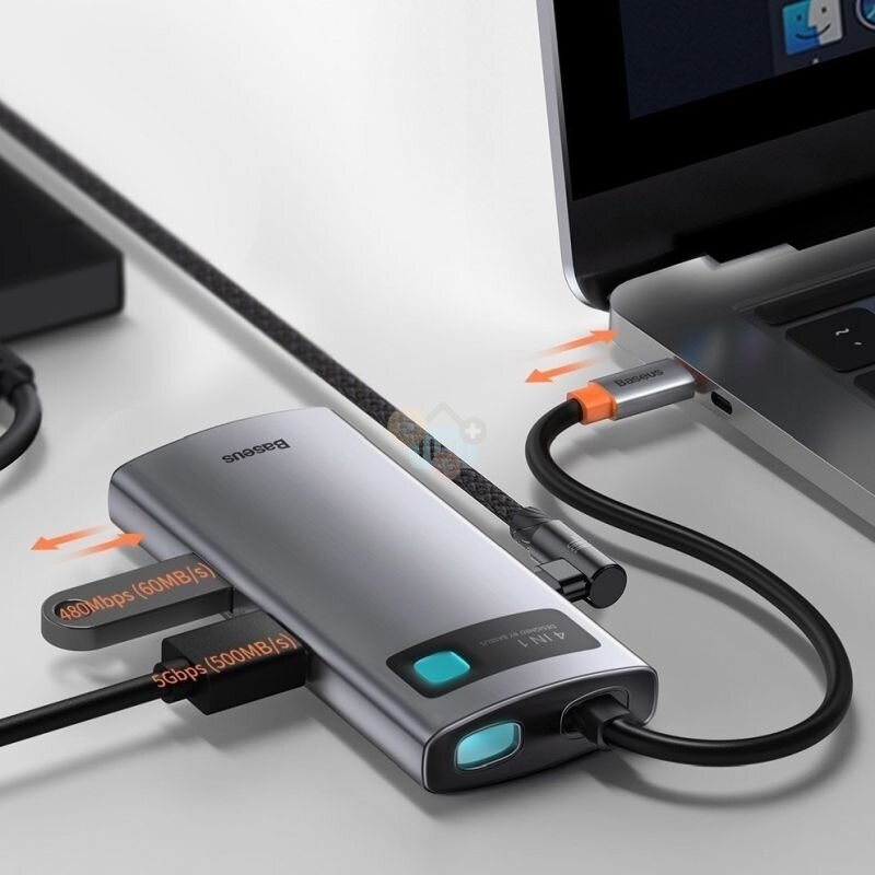 USB-C šakotuvas Baseus 4 in 1: USB 3.2, USB-C (PD 100W), HDMI (4K 30 Hz) +++ TOP Funkcionalumas 3 USB-C šakotuvas Baseus 4 in 1: USB 3.2, USB-C (PD 100W), HDMI (4K 30 Hz) +++ TOP Funkcionalumas 3