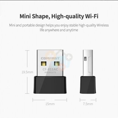 WiFi-USB adapteris, 650Mbps, 2.4GHz, 5GHz 1 WiFi-USB adapteris, 650Mbps, 2.4GHz, 5GHz 1